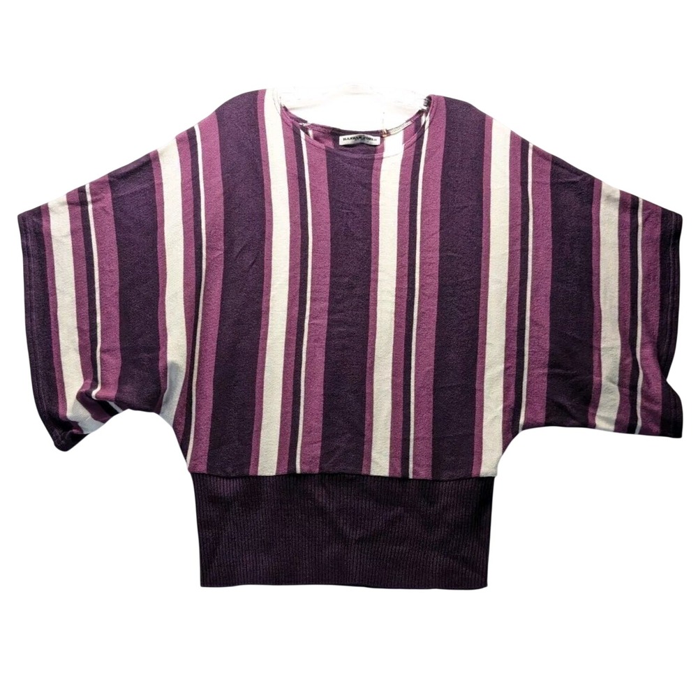 Hannah Jones Knit Top Womens Medium Purple Striped Batwing Sleeve Ribbed Hem